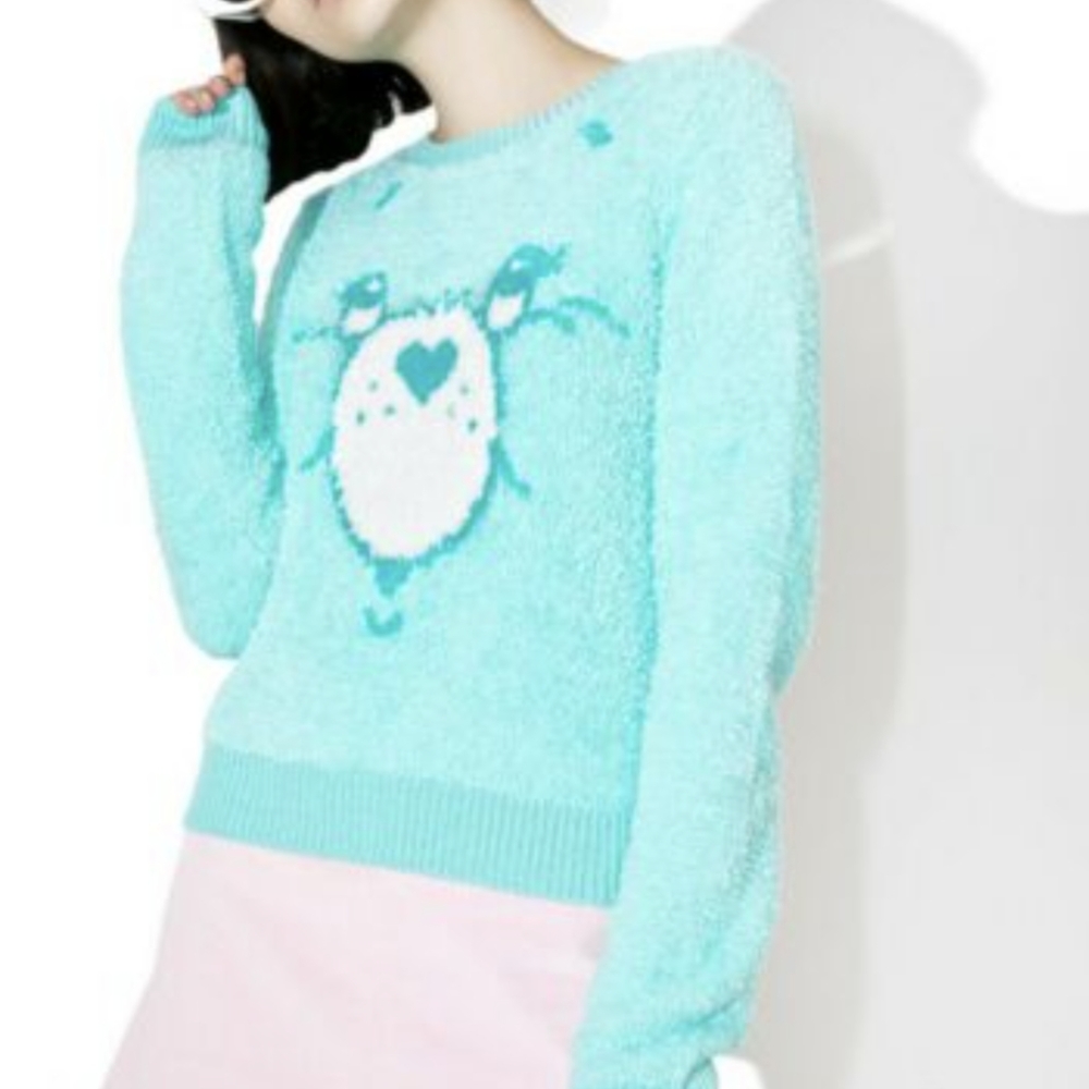 NEW Iron Fist Care Bears Aqua Fluffy Sweater sz M